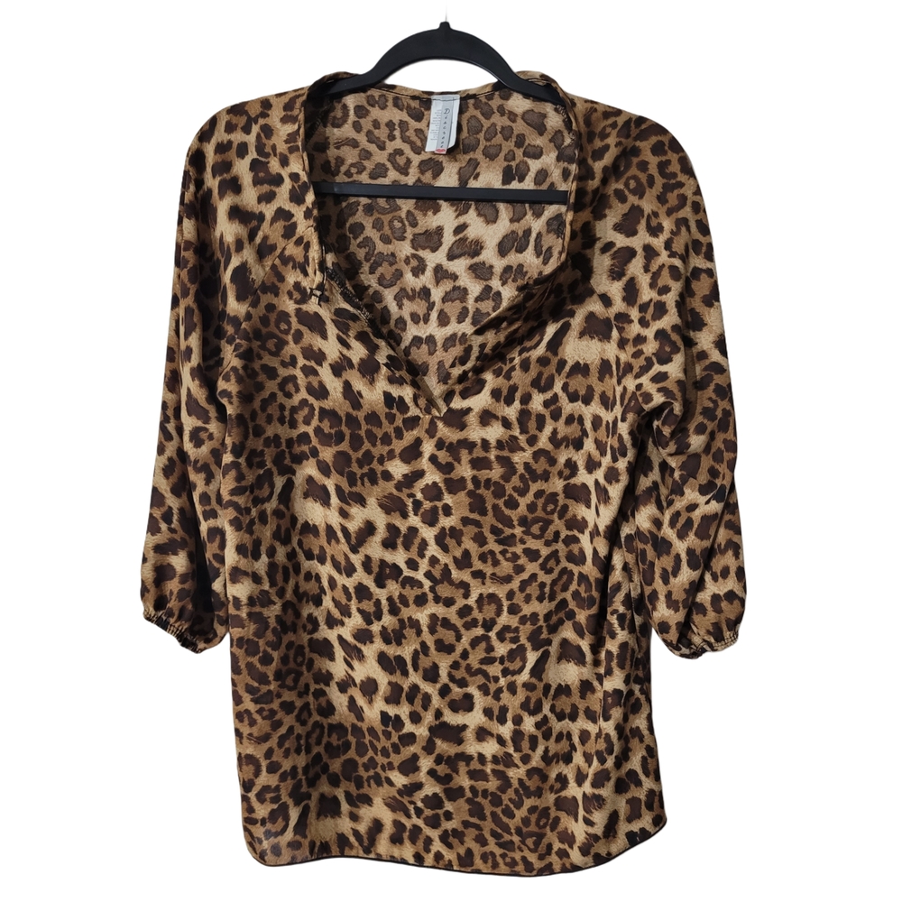 Discreet Brown Leopard Print Top Size Large